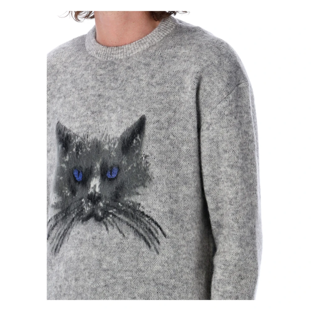 Givenchy Cat Jacquard Trui met Ronde Hals Gray Heren