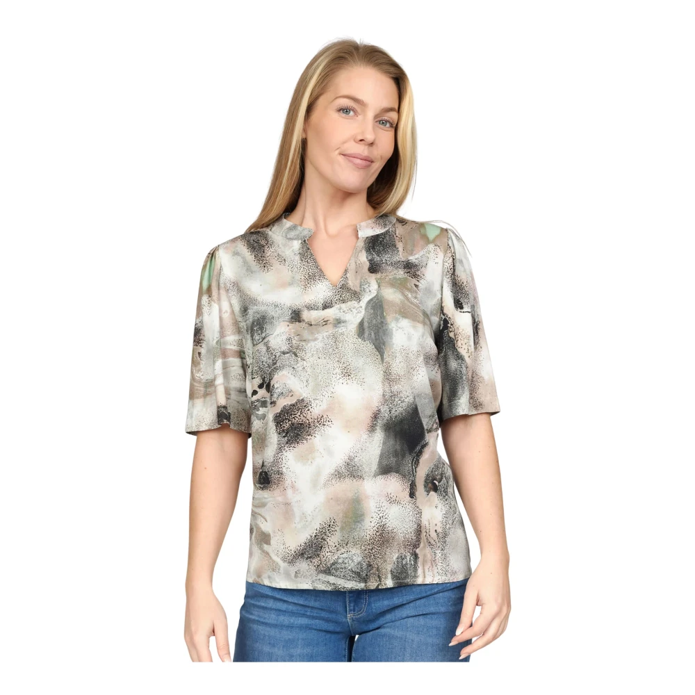 2-Biz Abstract Print Beige Blouse Sensa.Sp24 Multicolor Dames