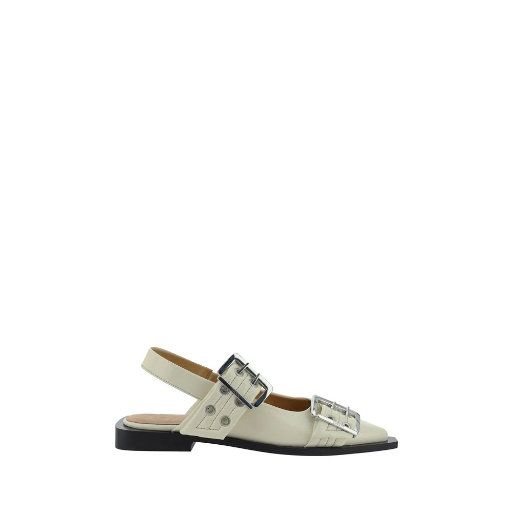 Ganni Women's Beige Ballerina Shoes, 4 Uk, Feminine Buckle Slingback Ballerinas