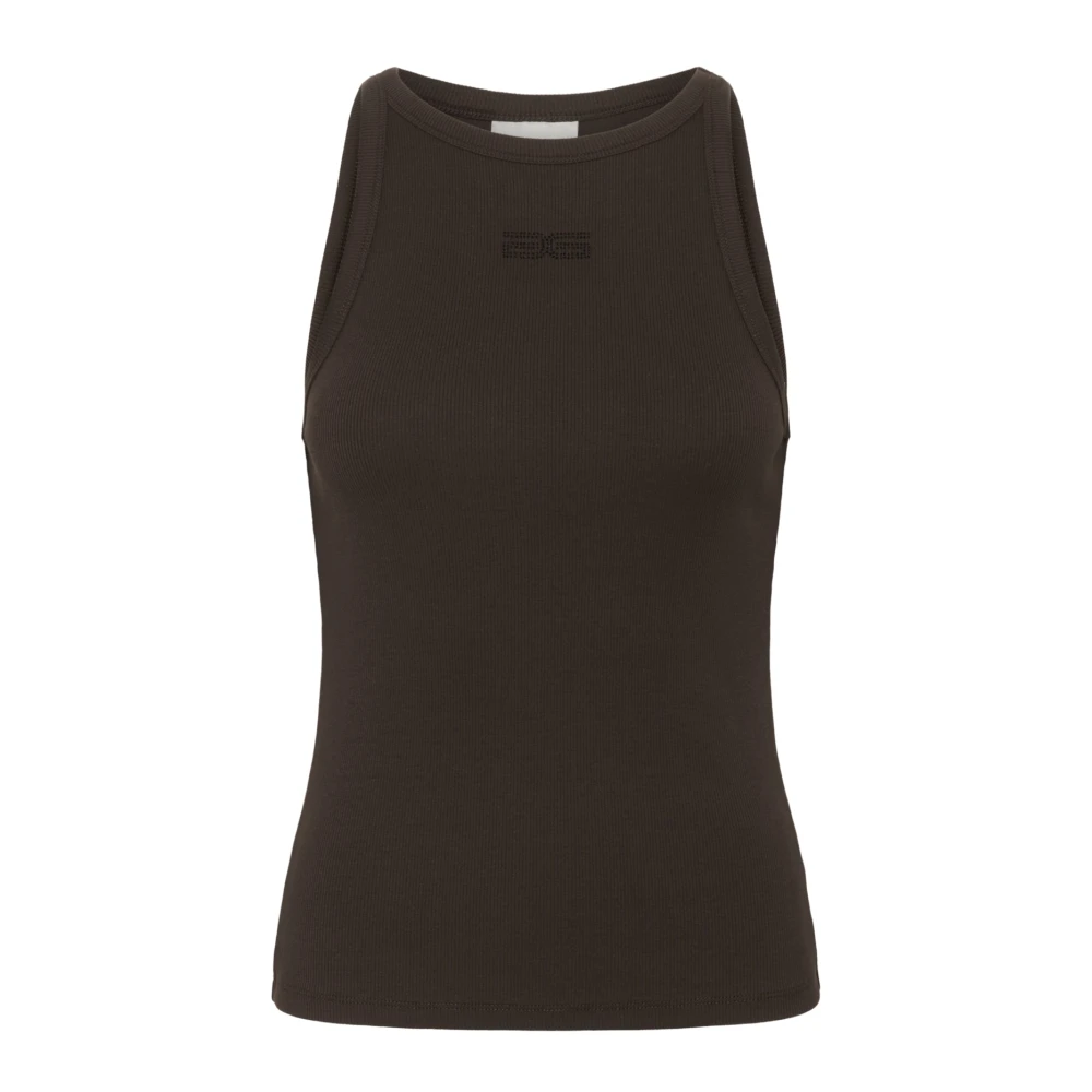 Gestuz Women's Brown Sleeveless Tops, Xl, Rhinestone Logo Tank Top Molé