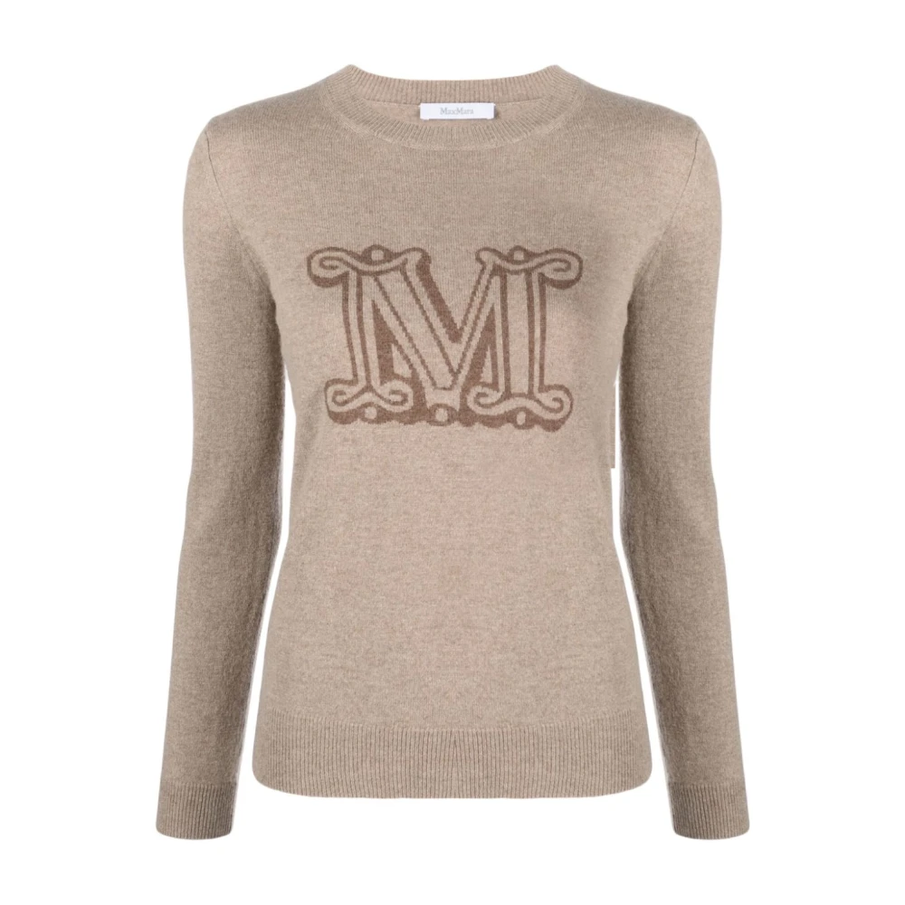 Max Mara Intarsia-Knit Logo Sweater Beige Dames