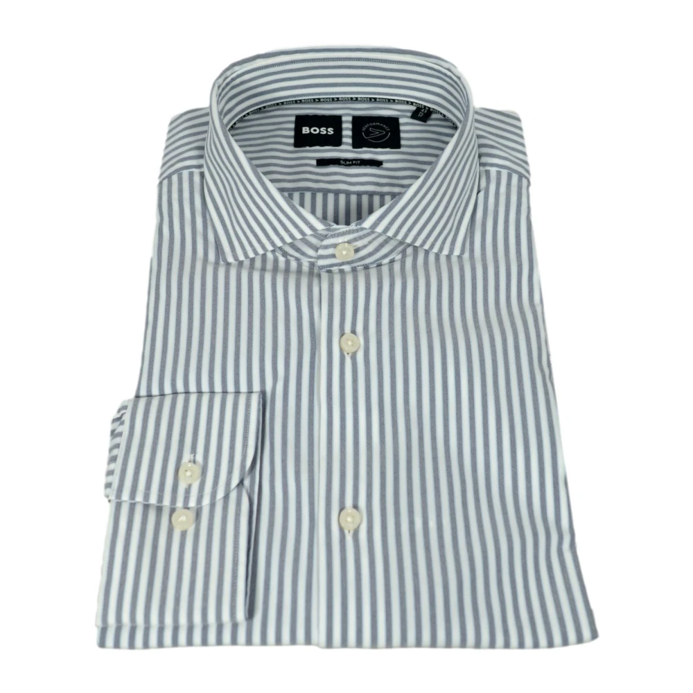 Hugo Men's Blue Casual Shirts, 2XL, Striped Slim Fit Business Shirt