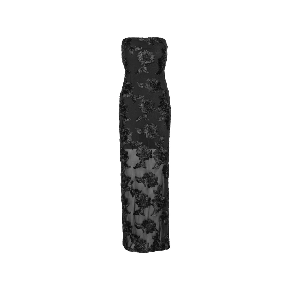Rotate Birger Christensen Zwarte Bloemen Mesh Tube Jurk Black Dames