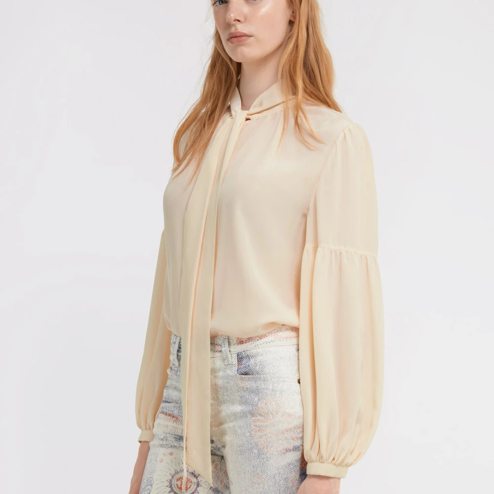 Roberto Cavalli Blouse met strik halslijn Lichtgewicht doorschijnende stof Beige Dames