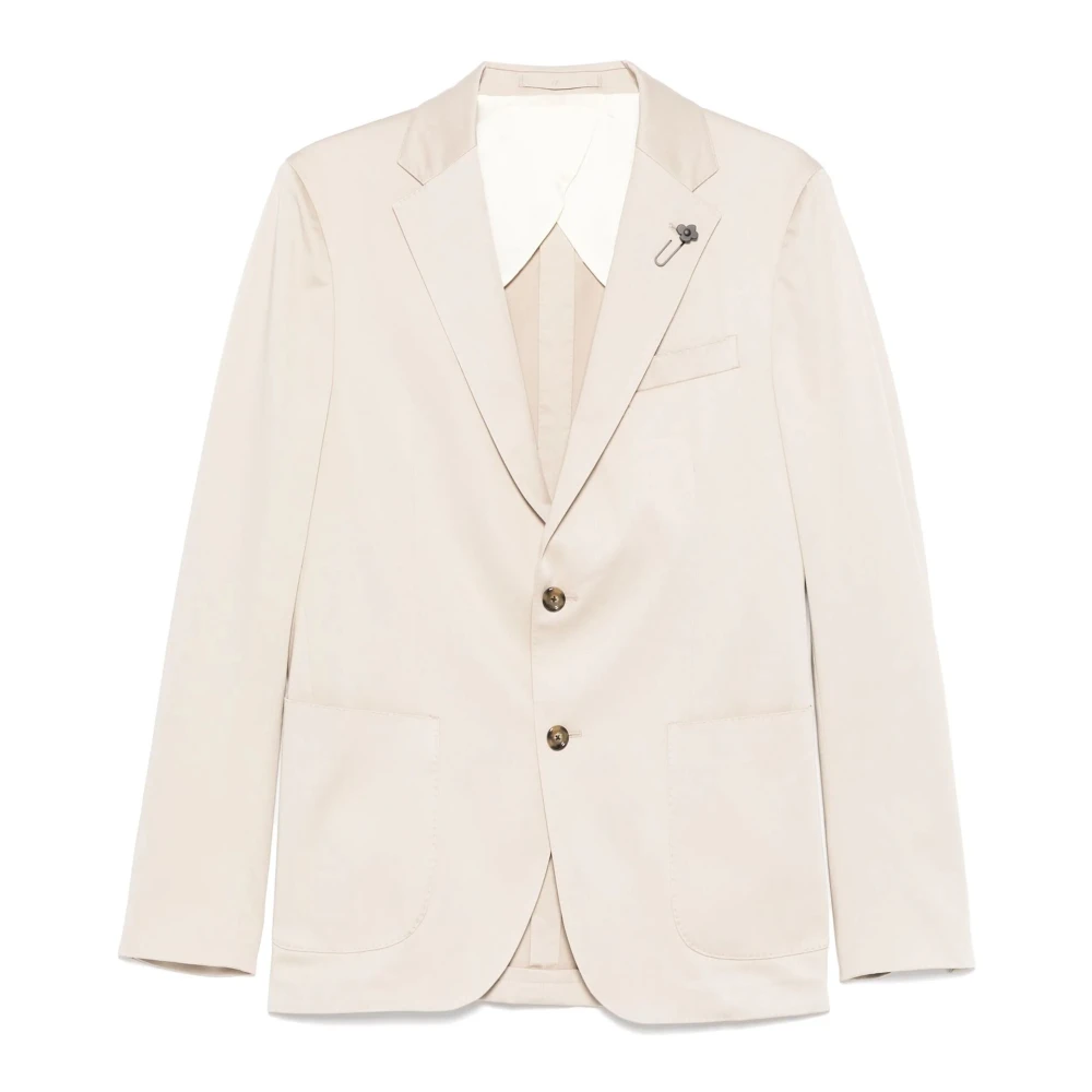 Beige Bomull Blazer med Knappelukking