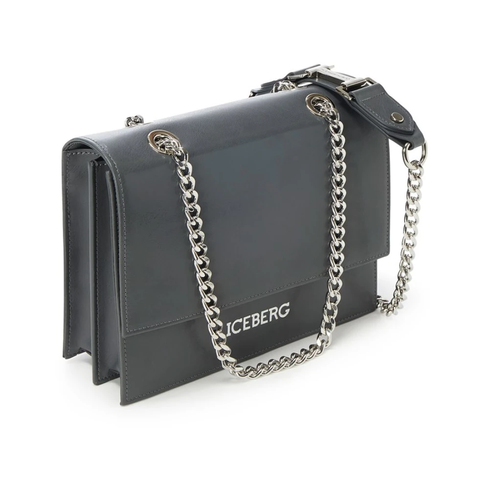 Iceberg Schoudertas in modieus leer met ketting schouderband Gray Dames