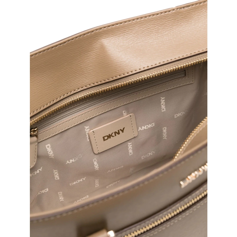 DKNY Blauwe Leren Tote Tas met Logo Beige Dames