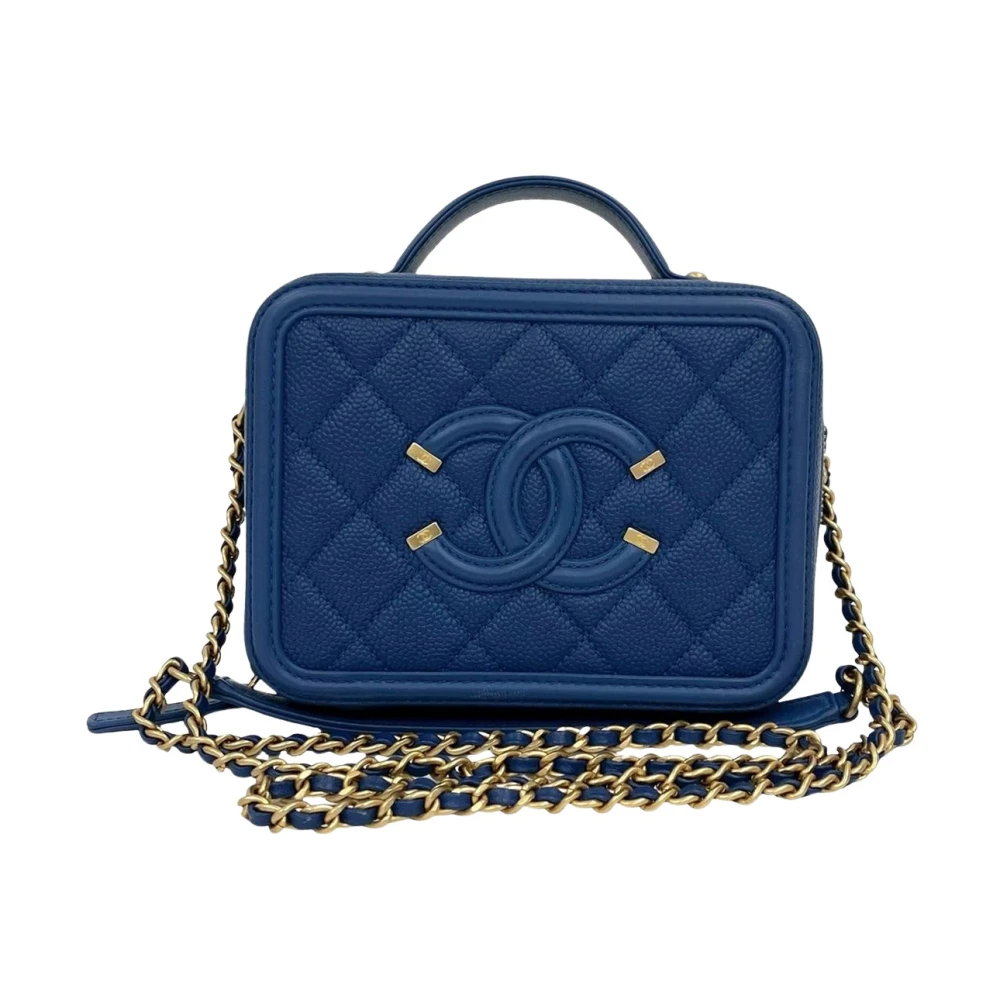 Chanel Vintage Women's Blue Pre-Owned Quilted Vanity Bag