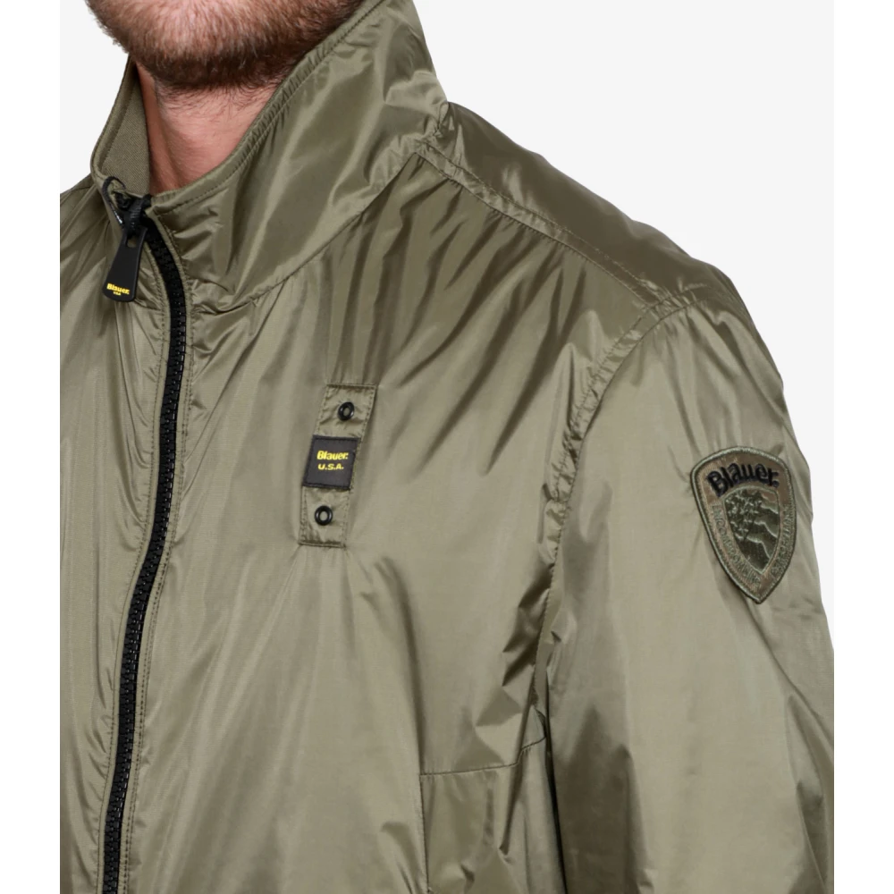 Blauer Groene Nylon Korte Jas met Hoge Kraag Green Heren