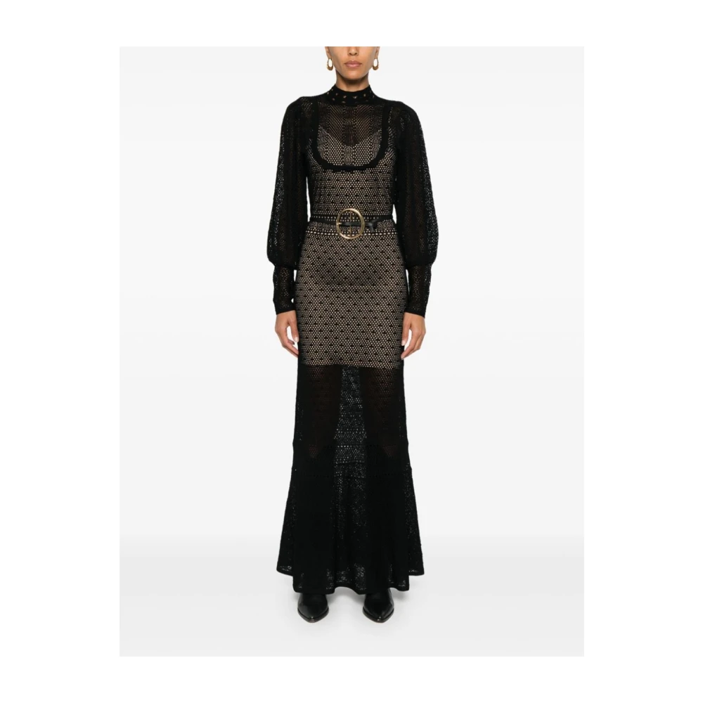 Twinset Elegante Zwarte Kant Jurk Black Dames