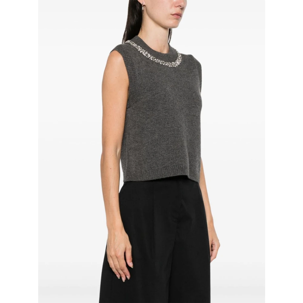 Semicouture Grijze Wol-Kasjmier Trui met Strass Versiering Gray Dames