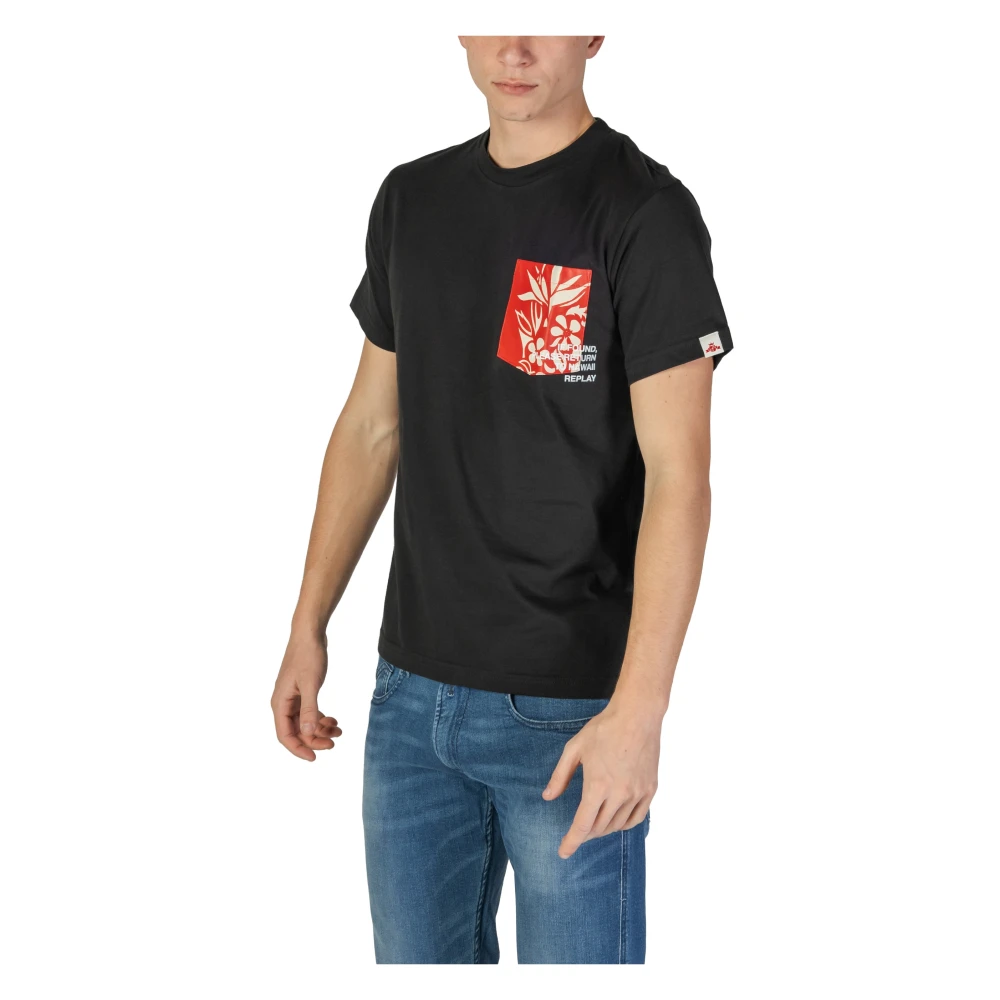 Replay Katoenen T-shirt korte mouwen lente zomer collectie Black Heren