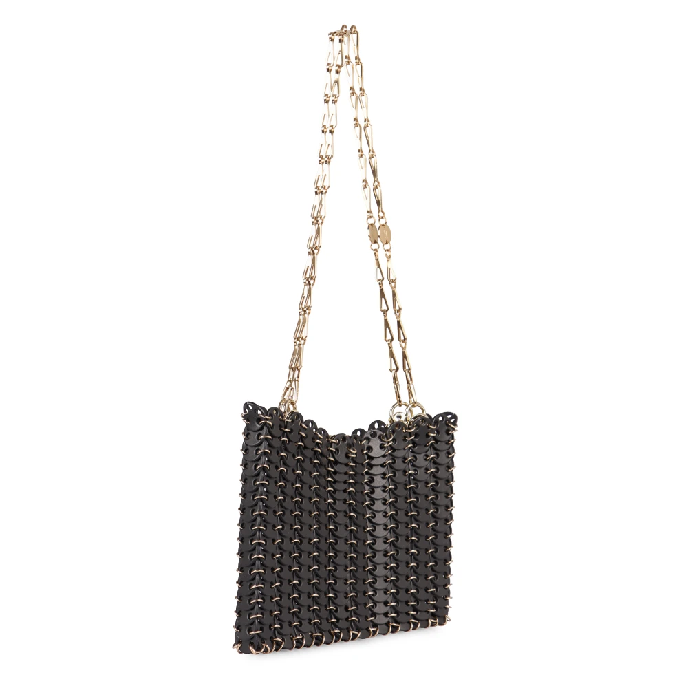 Paco Rabanne Schoudertas van leer met kettinghandvat Black Dames