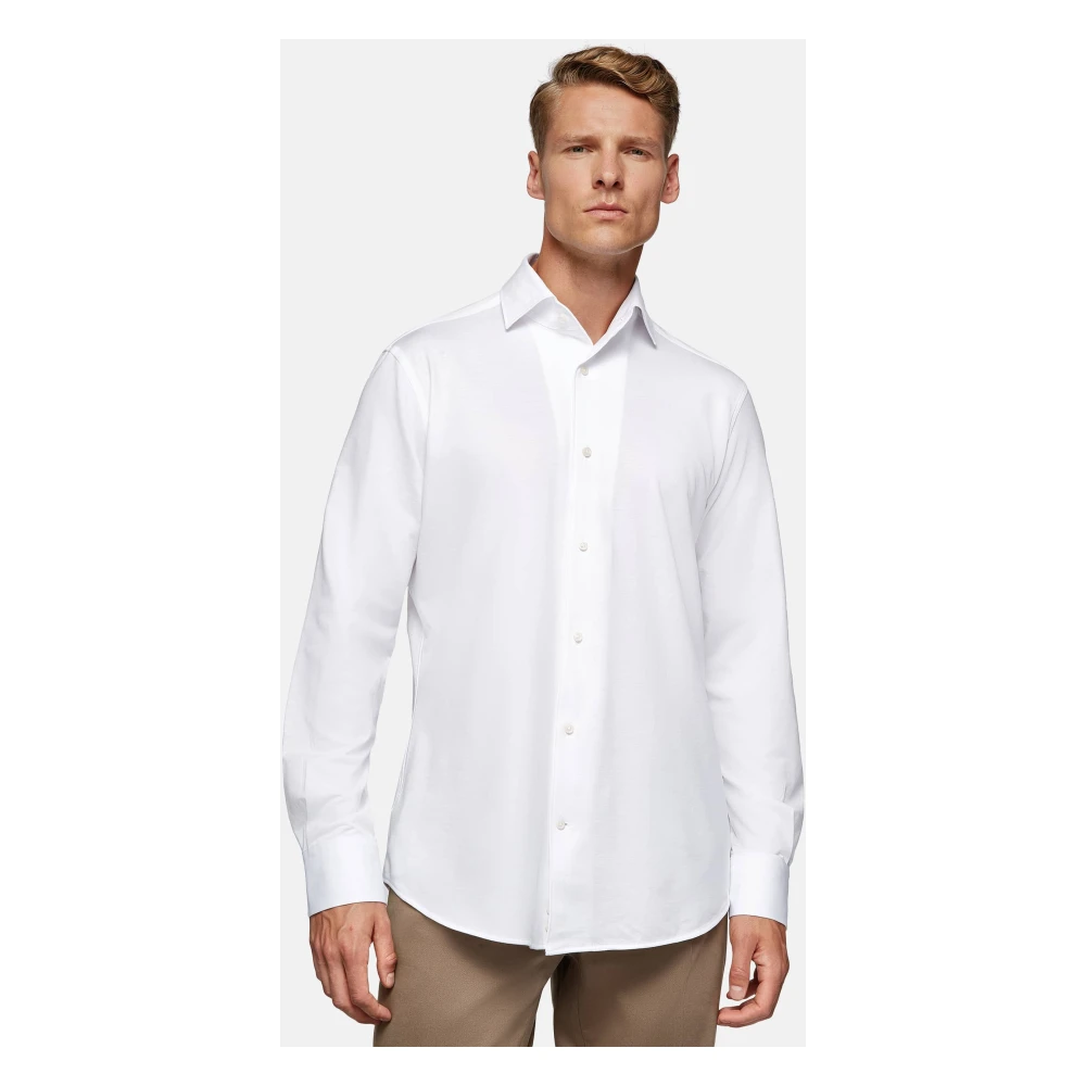 Boggi Milano Jersey Polo Shirt met Bowlingkraag Regular Fit White Heren