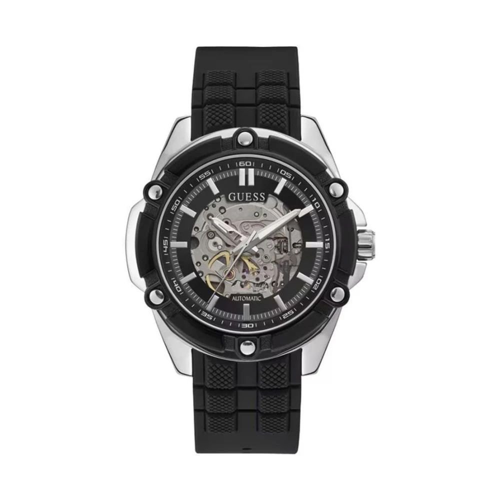 Guess Men's Black Skeleton Watch With Silicone Strap