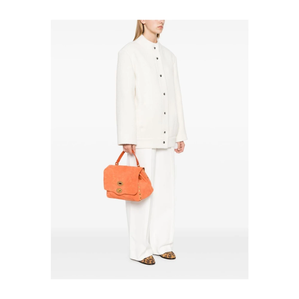 Zanellato Oranje Leren Schoudertas met Gouden Studs Orange Dames
