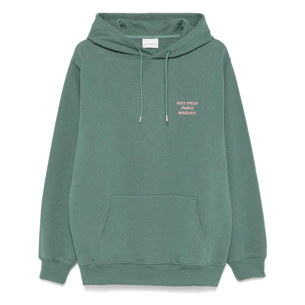 Drole de Monsieur Donkergroene Slogan Hoodie Sweater Green Heren