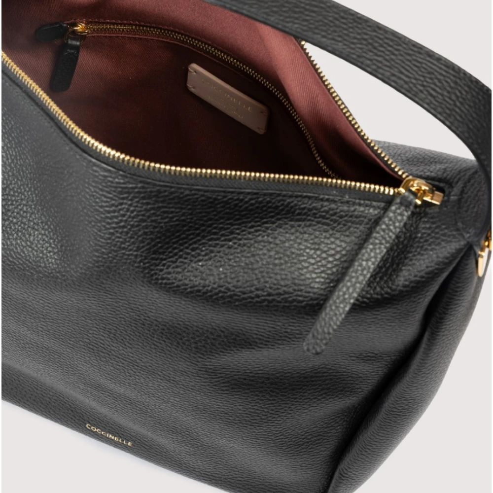 Coccinelle Gouden Logo Handtas met Ritssluiting Black Dames