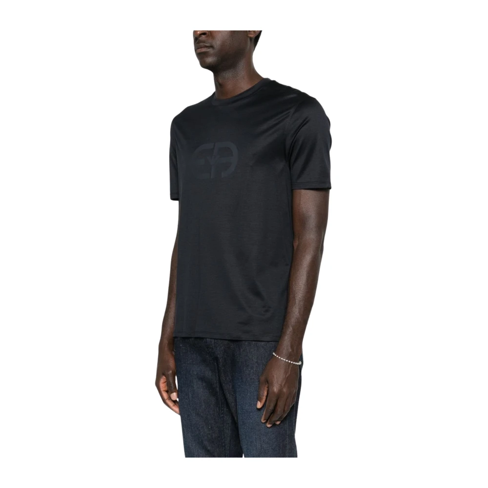 Emporio Armani Herr Blå Toppar 2XL, Bomull, Logo Bomulls-T-Shirt