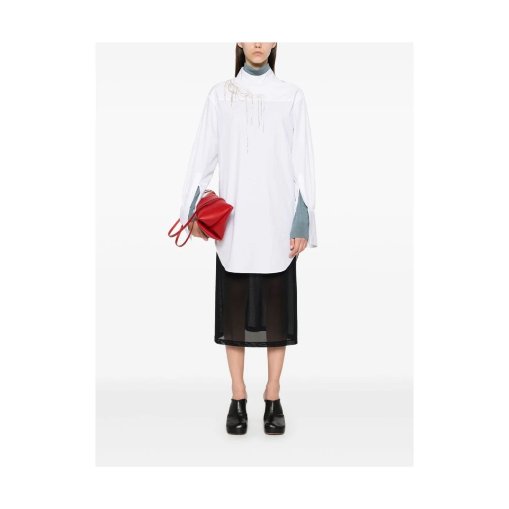 Dries Van Noten Witte Katoenen Kristalversierde Overhemd White Dames
