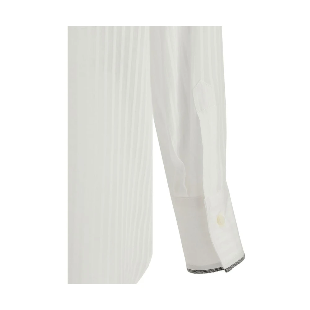 BRUNELLO CUCINELLI Gestreept katoenen overhemd met pareldetail White Dames