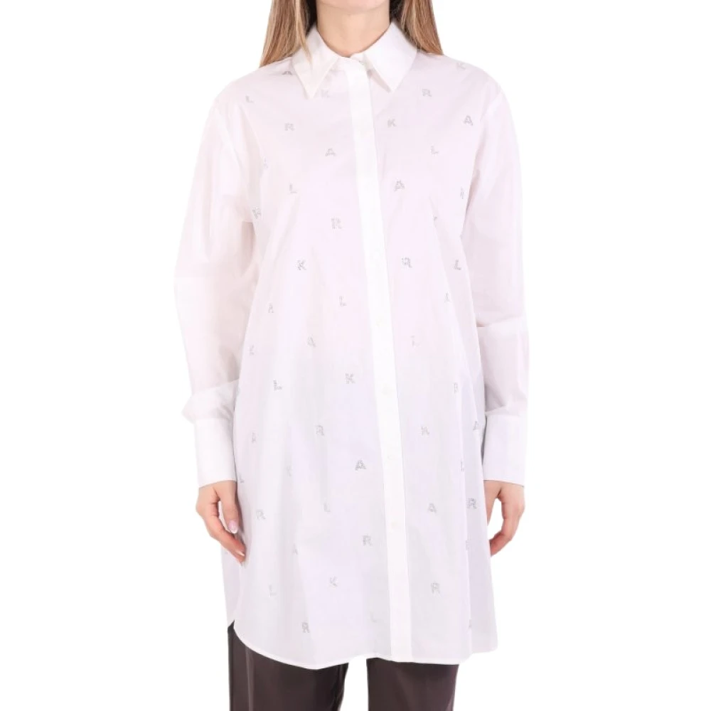 Karl Lagerfeld Vrouw Wit Overhemden Dames, M, Katoen, Rhinestone Poplin Shirt