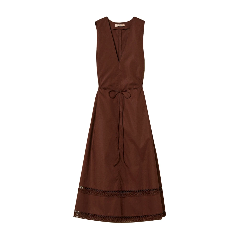 Twinset Women's Brown Long Poplin Dress - Midi Dresses - S - Dresses