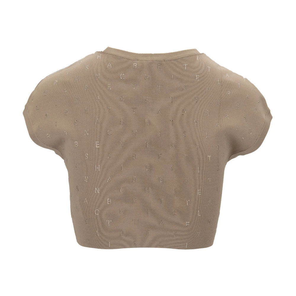 Elisabetta Franchi Cropped Top met Glazen Decoraties Beige Dames