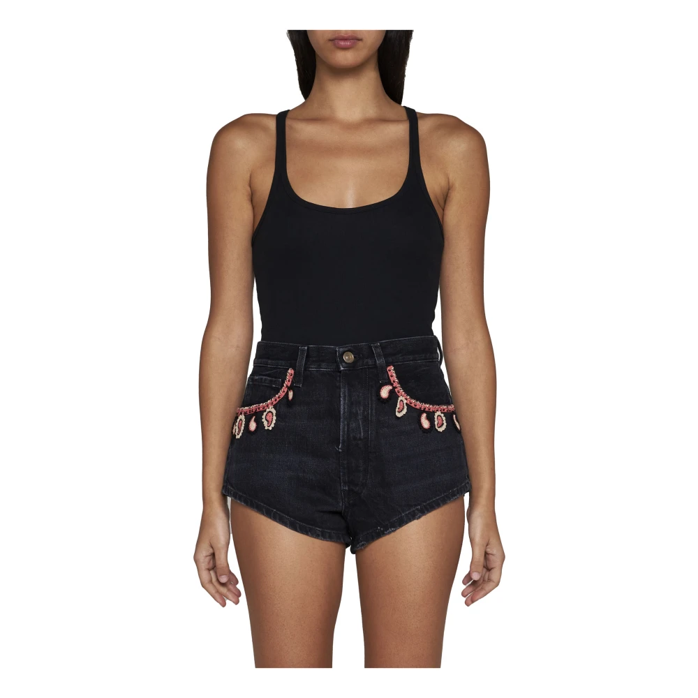 Alanui Zwarte Denim Energie Shorts Black Dames
