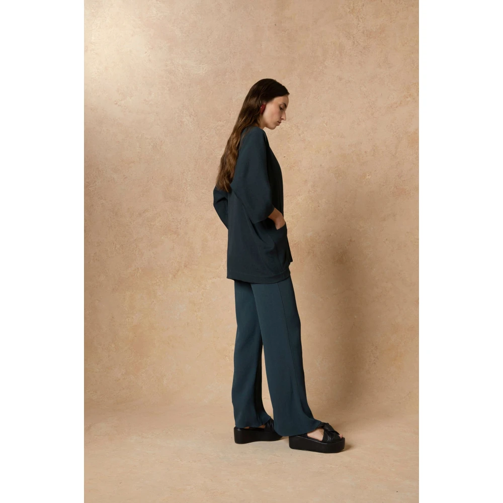 Cortana Blauwe Open Jas Zijde Viscose Blue Dames