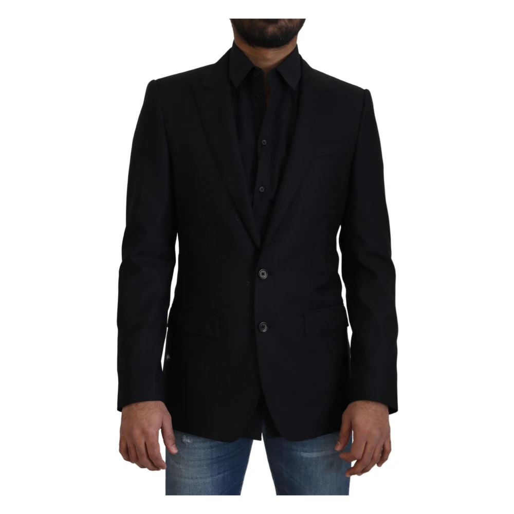 Dolce & Gabbana Zwarte Wol Single Breasted Blazer Black Heren