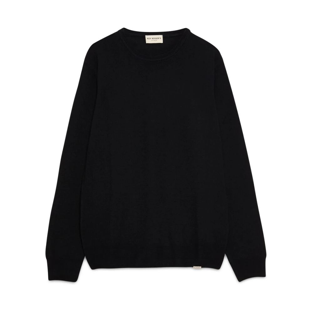 Roy Roger's Men's Black Round-Neck Knitwear, L, Crew Neck Jumper