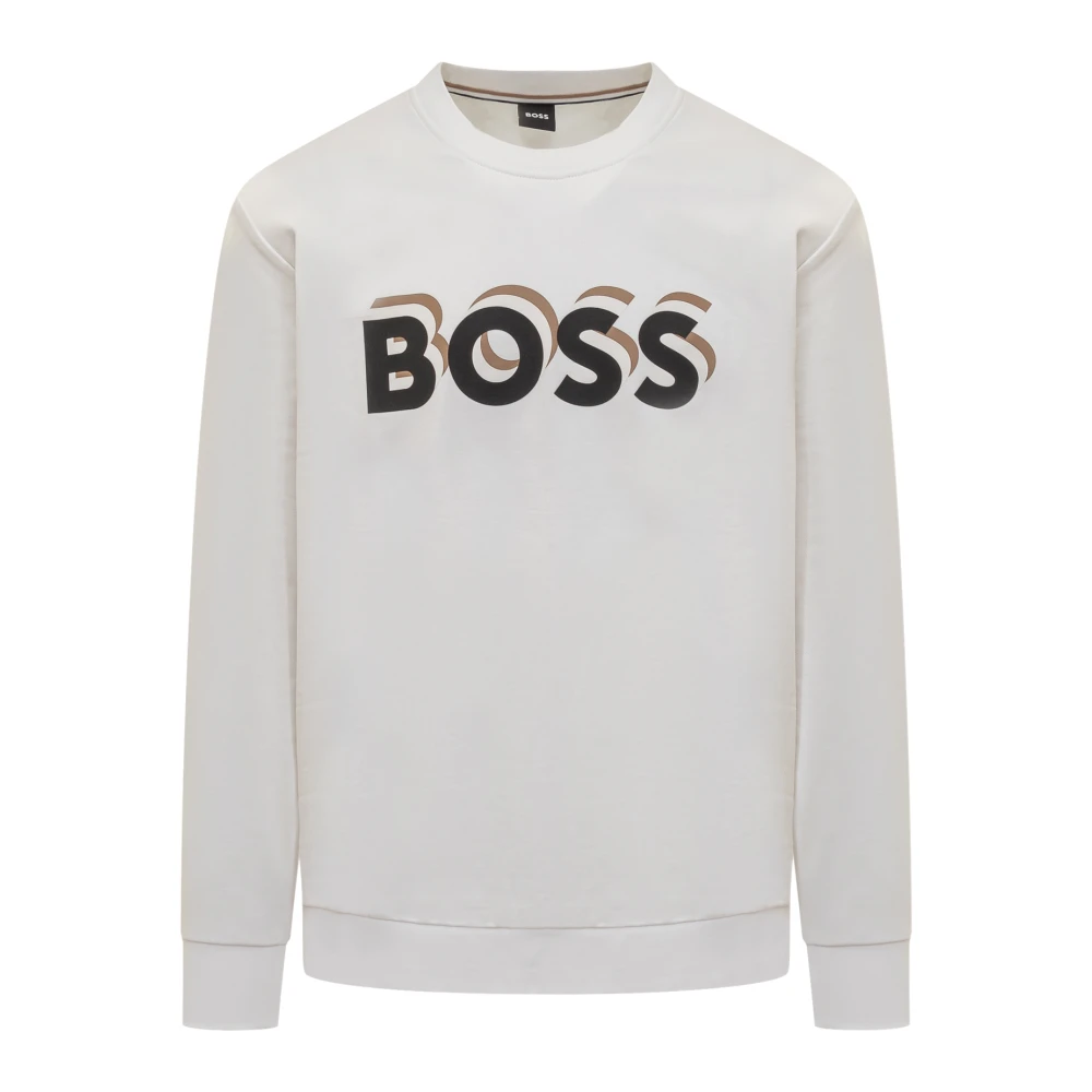 Hugo Boss Witte Sweater met Logo Print White Heren