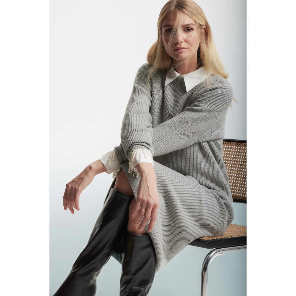 Kocca Elegante Gebreide Jurk met Openwerkdetaillering Gray Dames