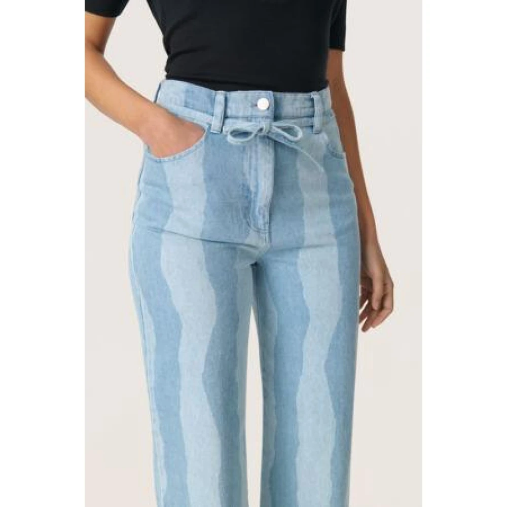 Soaked in Luxury Blauwe Gescheurde Strepen Katoenen Broek Blue Dames