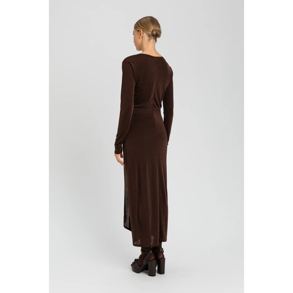 Twinset Bruine Jersey Jurk met Gedrapeerd Voorpand Brown Dames