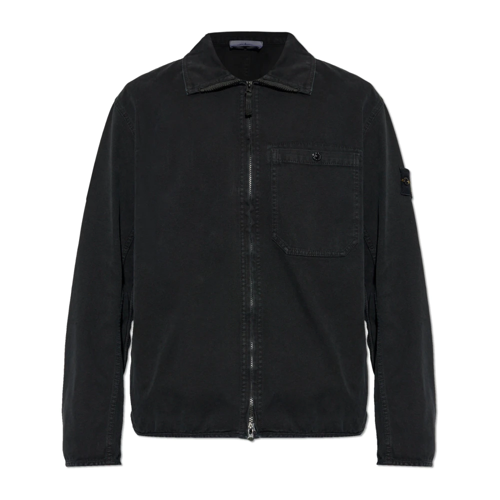 Stone Island Men's Black Logo Patch Overshirt - Denim Jackets - S - Jackets