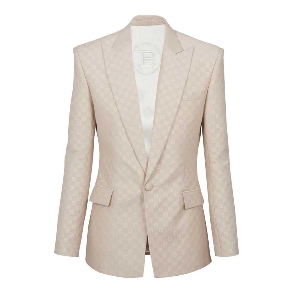 Balmain 1-button jasje in PB Labyrinth jacquard Beige Heren