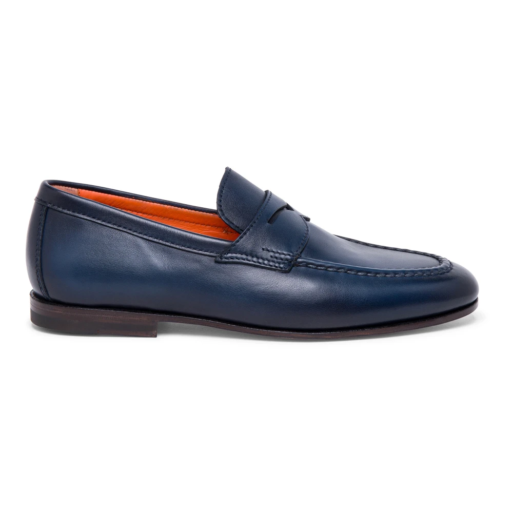 Santoni Herr läder penny loafer Blue, Herr