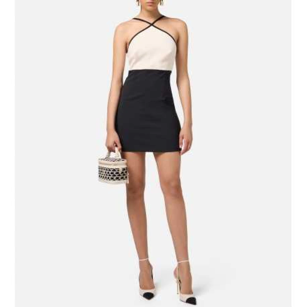 Elisabetta Franchi Kruisband Korte Jurk Zwart Ecru Multicolor Dames