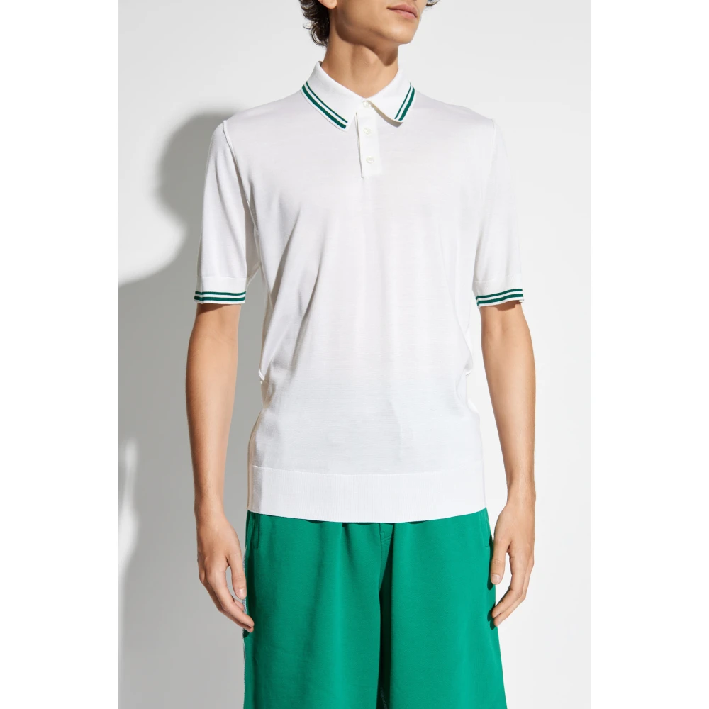 Dolce & Gabbana Zijden polo met logo applicatie White Heren