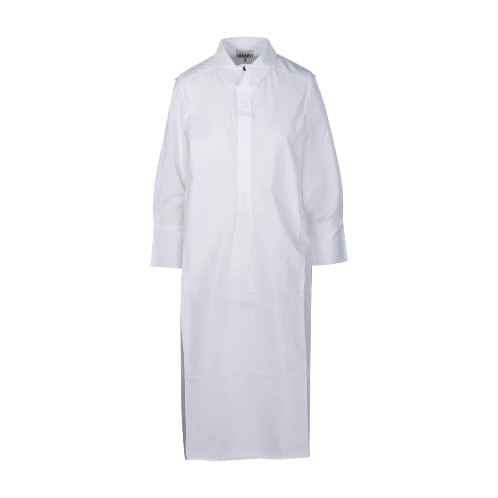 Ganni Oversized Poplin Overhemdjurk White Dames