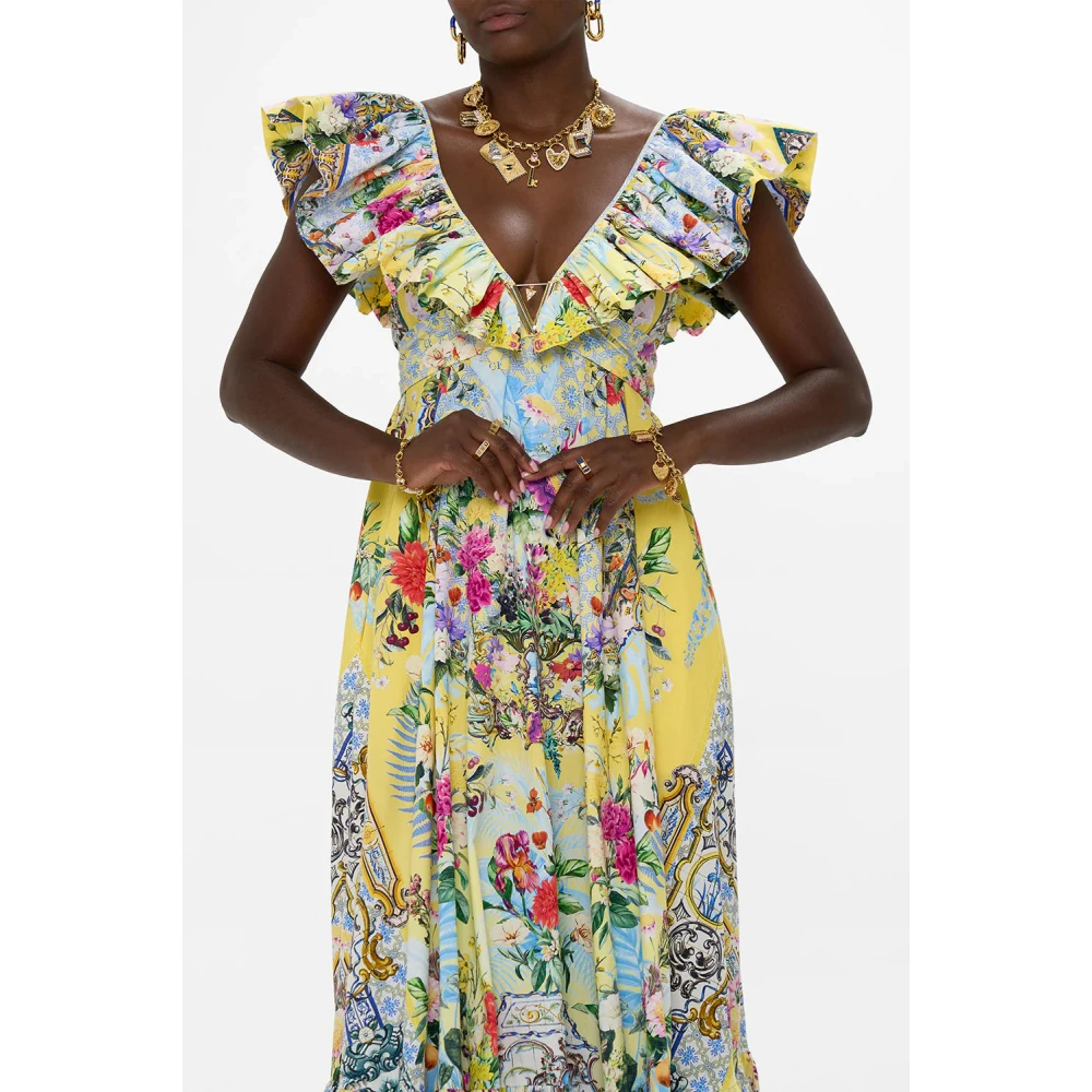 Camilla Frill Neck Jurk met Hardware Flor Fantástica Multicolor Dames