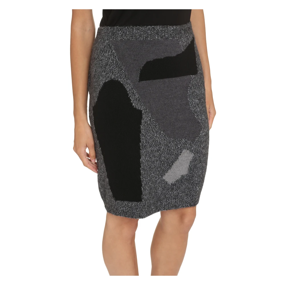 Moschino Geribde Gebreide Rok met Contrastinzetten Gray Dames