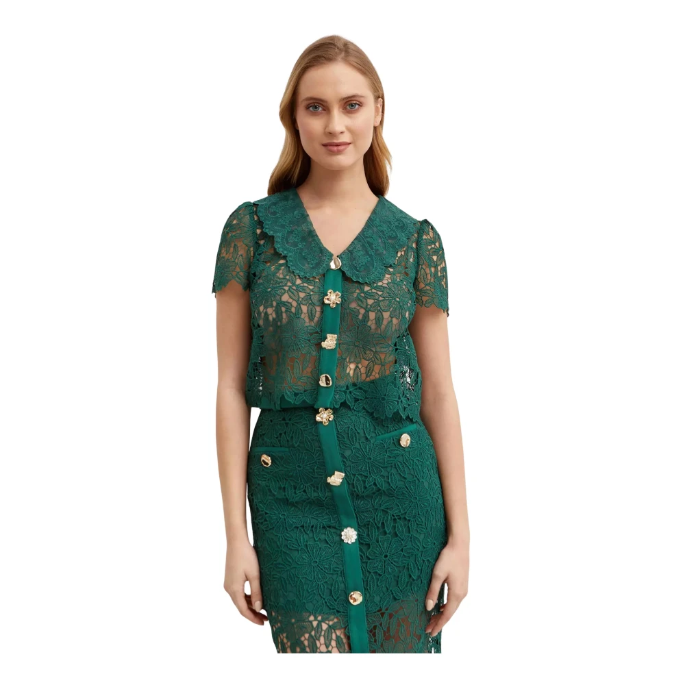 Self Portrait Groene Kant Top met V-hals Green Dames