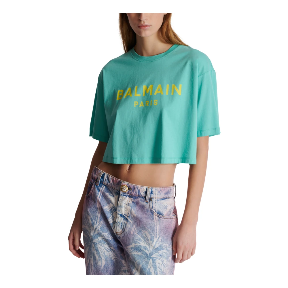 Balmain T-shirt met Paris print Blue Dames