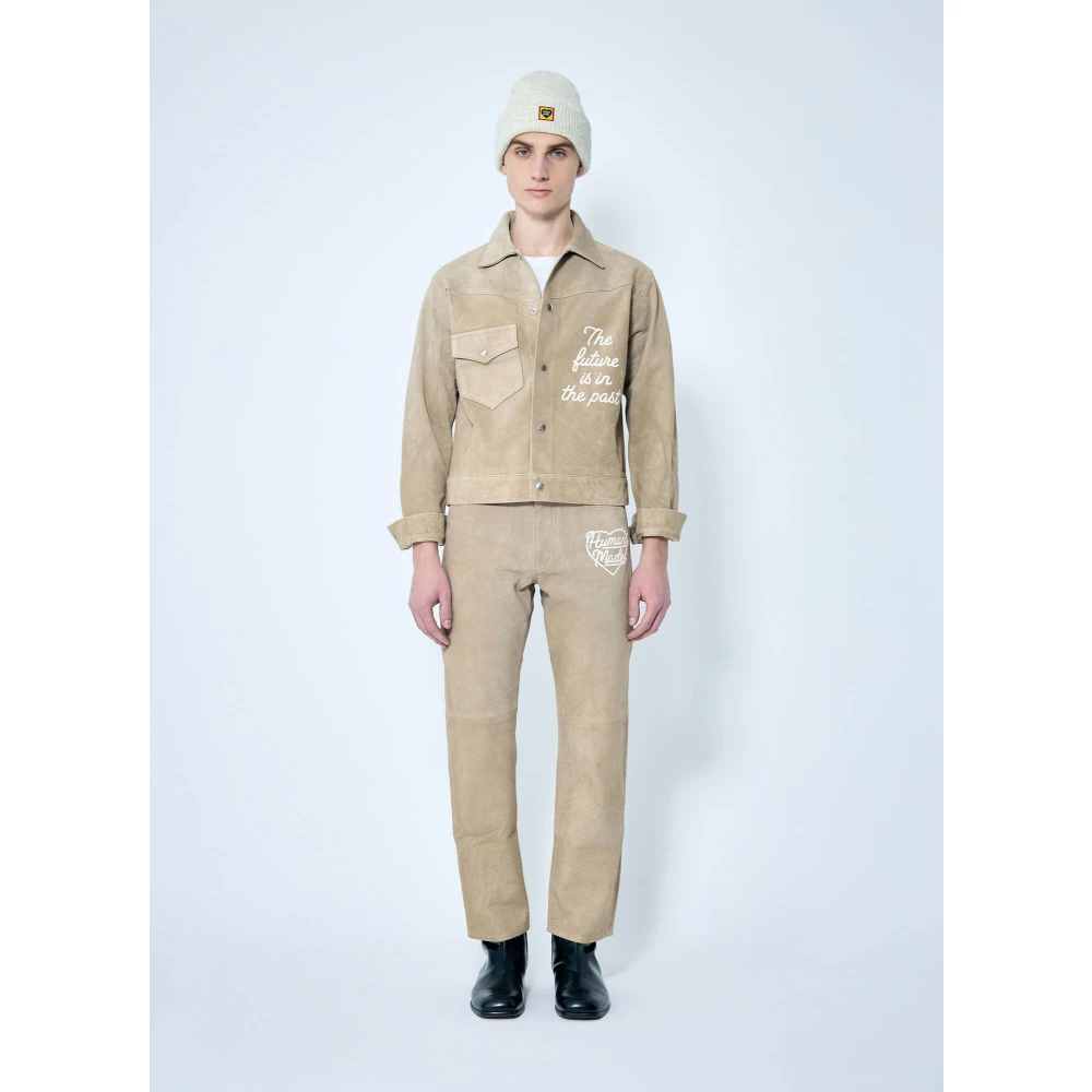 Human Made Logo Print Suède Jas Beige Heren