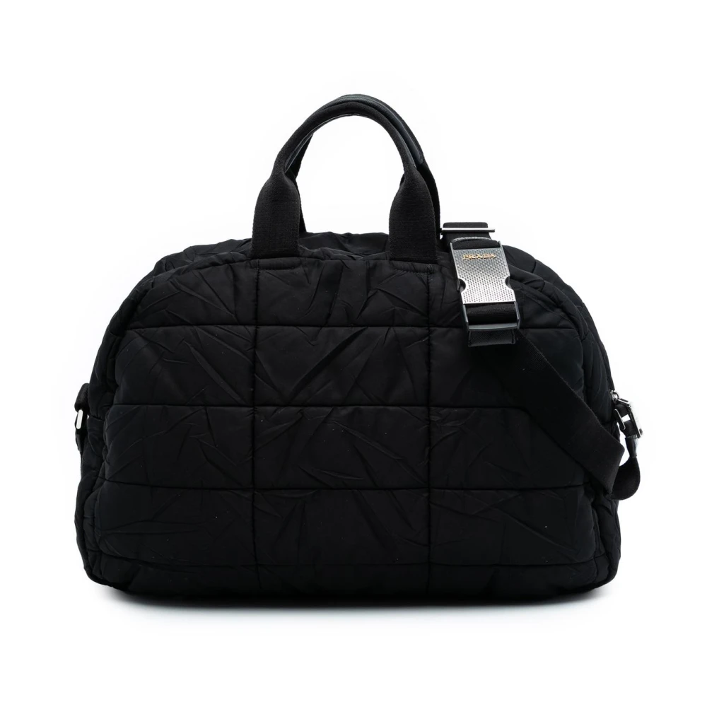 Prada Vintage Women's Black Pre-Owned Quilted Nylon Tote Bag