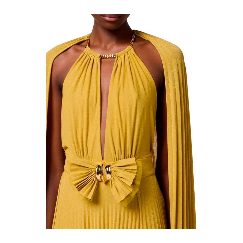 Elisabetta Franchi Elegante Red Carpet Jurk met Gouden Ketting Yellow Dames