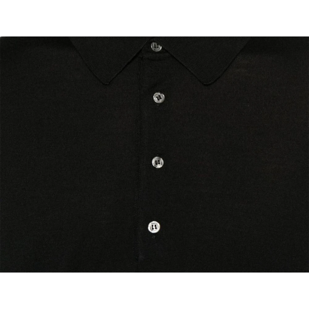 Seven Gauge Geribbelde Polo Shirt Zwart Zijde Wol Black Heren